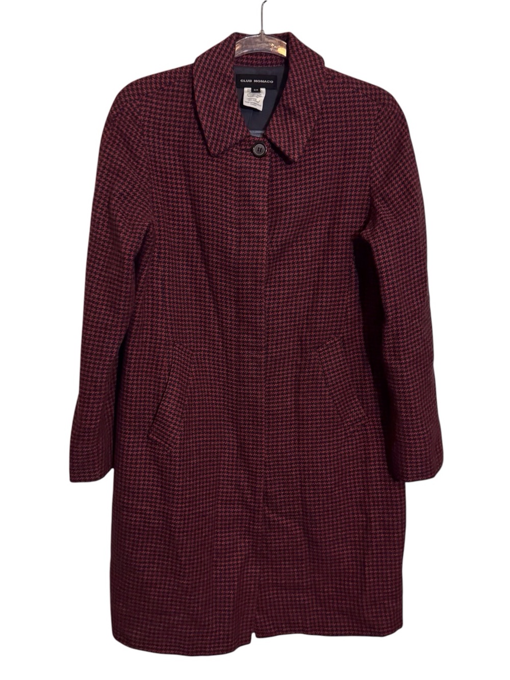 Club Monaco Size Small Red Black Houndstooth Jacket Coat Wool Blend Pockets